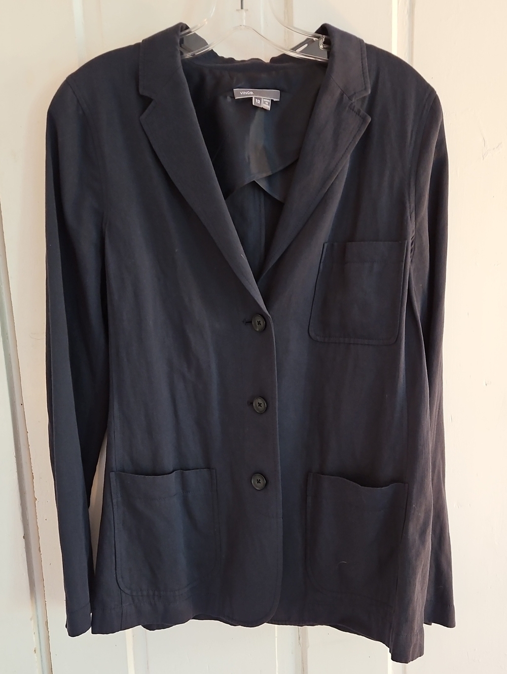 Vince Dark Navy Three-Button Relaxed Blazer